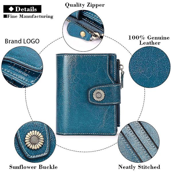 SENDEFN 5206 RFID-blockerande plånbok i läder med flera kortfack för kvinnor - WELLNGS Dark blue