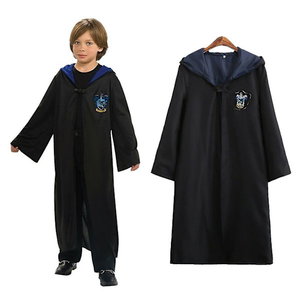 Harry Potter 6-delars set magisk trollkarl Cosplay Maskeraddräkt Kappa Mantel Kostym-WELLNGS Blue 115cm (3-4 years)