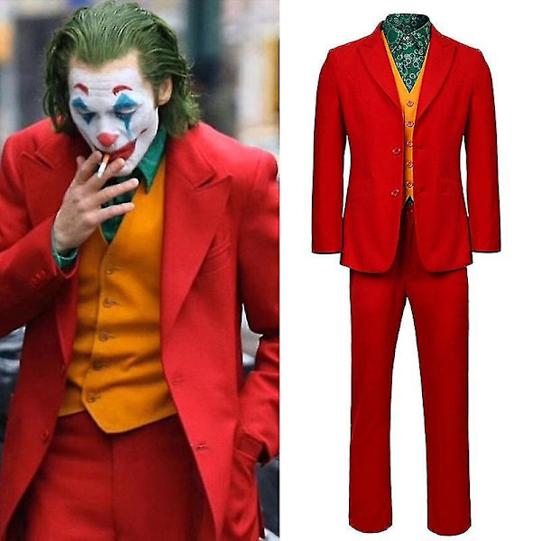 Movie Joker Cosplay Kostym för Män och Barn Arthur Fleck Full Set Halloween Maskeraddräkt Karneval Kostym-WELLNGS With wig S