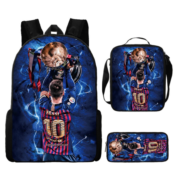 3 stk/sett fotballstjerne Lionel Messi ryggsekk student skolesekk P4-WELLNGS P4 Backpack + Satchel