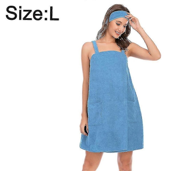 Dame Badekåbe/Brusewrap Kjole med Stropper, Letvægts Knælang Wrap Kjole, a-WELLNGS Light Blue L