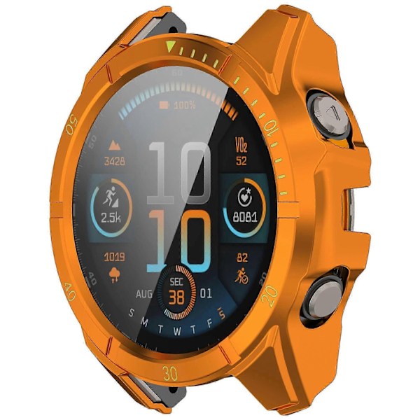 Kompatibel med Garmin Fenix 8 51mm Klockfodral PC Ram Skydd med Härdat Glas Skärmskydd-WELLNGS Orange Green