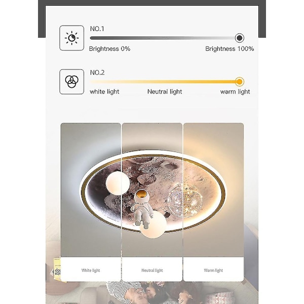 Moderne Astronaut LED Loftlampe til børneværelse, soveværelse, studie, børn, baby, tegneserie, grå måne, lysekrone, hjembelysning - WELLNGS Brightness Dimmable