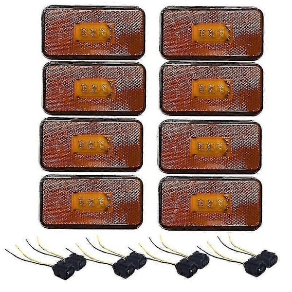 24v Gule LED-lys Kompatible med Scania sidemarkeringslys Tung lastbil Kompatibel med Scania positionslys lastbil karosseridele - WELLNGS 8 lights with plug