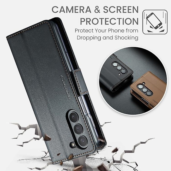 För Samsung Galaxy Z Fold5 CaseMe 023 Fjärilspänne Lychee Grain RFID Stöldskydd Läder Telefonfodral-WELLNGS Black