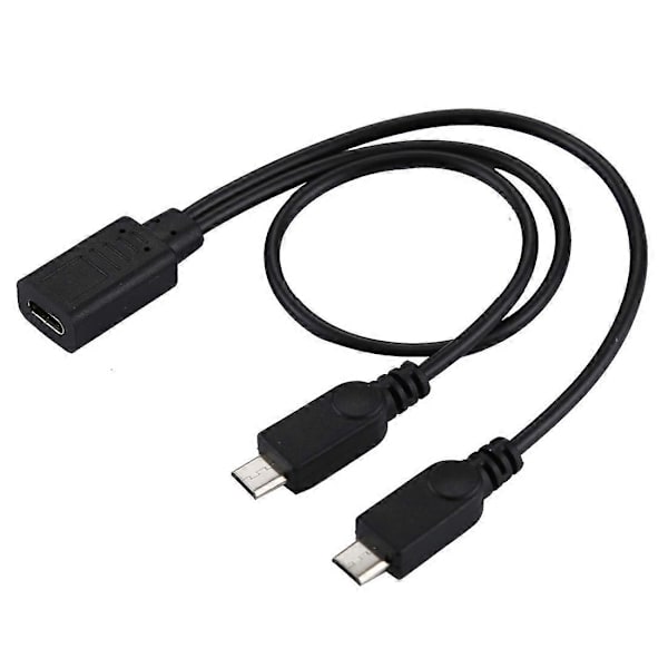 USB-C / Type-C Hun til 2 x Micro USB Han Adapter Y-kabel, total længde: ca. 30 cm - WELLNGS
