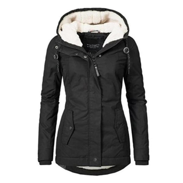 Vandtæt varm hættefrakke tyk fleeceforet frakke til kvinder-yujia-WELLNGS Black 2XL