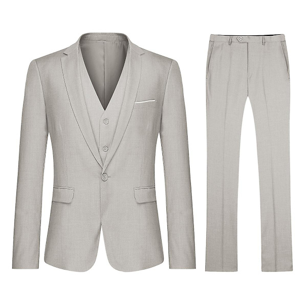 Yunclos Miesten 3-osainen Elegantti Herrasmies Business Slim Fit Pukusetti-WELLNGS Gray M
