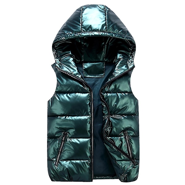 Sliktaa Unisex Blank Glansfull Vanntett Ermeløs Jakke Lett Puffer Vest-WELLNGS Green 2XL