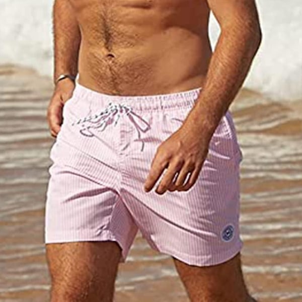 (GET IT) Oppløselige badebukser bursdagsspøk morsom bachelor strandfestgave til broren din mister badebuksene i svømmebassenget-WELLNGS Pink Striped 4--Large