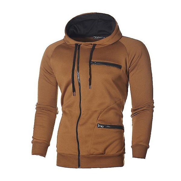 Herr Zip Up Hoodies Coat Hooded Sweatshirt Jacka Hoody Slim Fit Jumper Toppar-WELLNGS Camel M