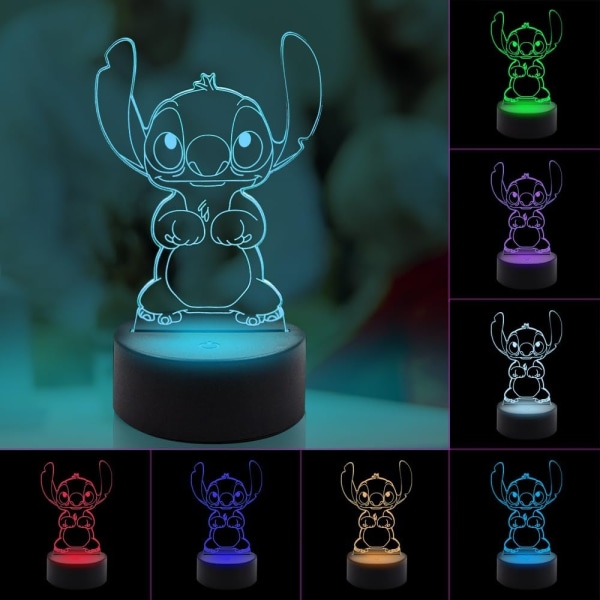 3D Illusion Stitch Night Light, Stitch Gaver 3D Led 7 Farver Smart Touch Bordlampe til Jul Stitch Gaver Børneværelse dekoration Julegaver Stitch