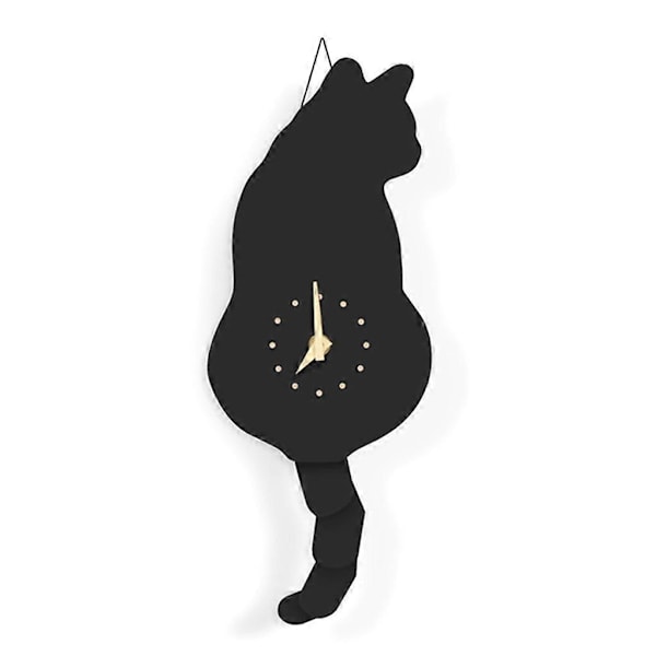 Kreativ vægur med fræk kat, der vifter med halen - stille svingende ur, perfekt til hjemmet, soveværelset, stuen, børneværelset - WELLNGS Black