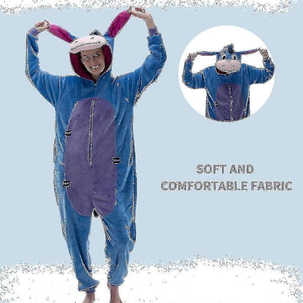 Fitted voksen én-delt pyjamas til mænd og kvinder, flanel rollespil dyre én-delt Halloween kostumer - WELLNGS Donkey 95cm