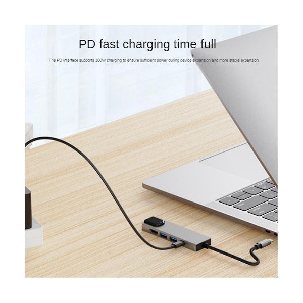 Tyyppi C - Rj45 Usb 3.0 Usb C -keskitin Tyyppi C -jakaja -yhteensopivaan 4k -telakka-asemaan Kannettava sovitin W-WELLNGS