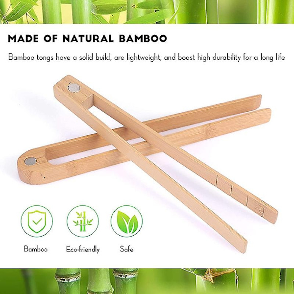 2 stk magnetiske bambus toasttenger 8,7 tommer tre kjøkken toasttenger for matlaging, naturlig Bam-WELLNGS