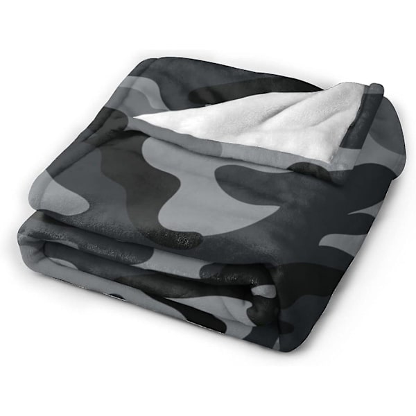 Militärkamouflagefilt Ultra Mjuk Varm Alla Säsonger Svart och Grå Camo Dekorativ Fleecefilt för Säng Stol Bil Soffa Soffgrupp Sovrum-WELLNGS 80x60in 200x150cm