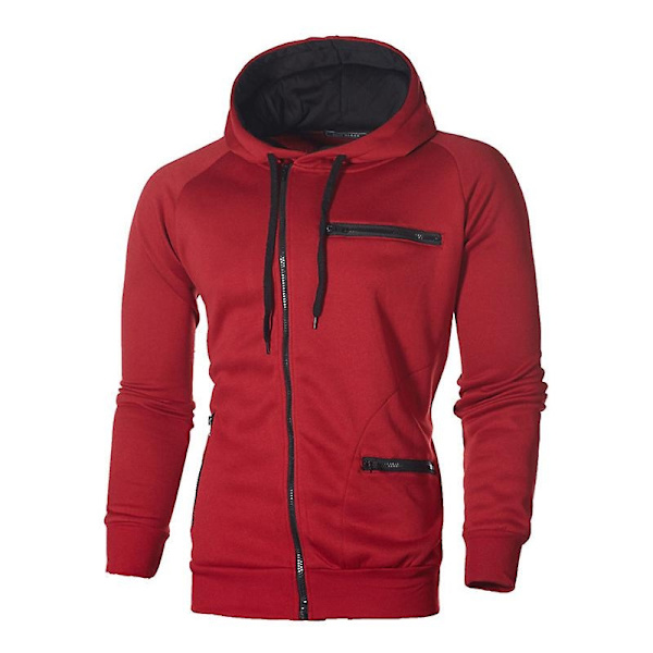 Herre Zip Up Hoodies Frakke Hættetrøje Jakke Hoody Slim Fit Jumper Tops-WELLNGS Wine Red M