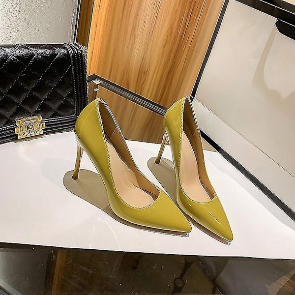 Kvinnor Röda Sulor Pumps Nya Sexiga Botten Spetsiga Tå Svarta Tunna Höga Klackskor 8cm 10cm 6cm Grunda Sexiga Bröllopsskor-WELLNGS yellow 10cm 33