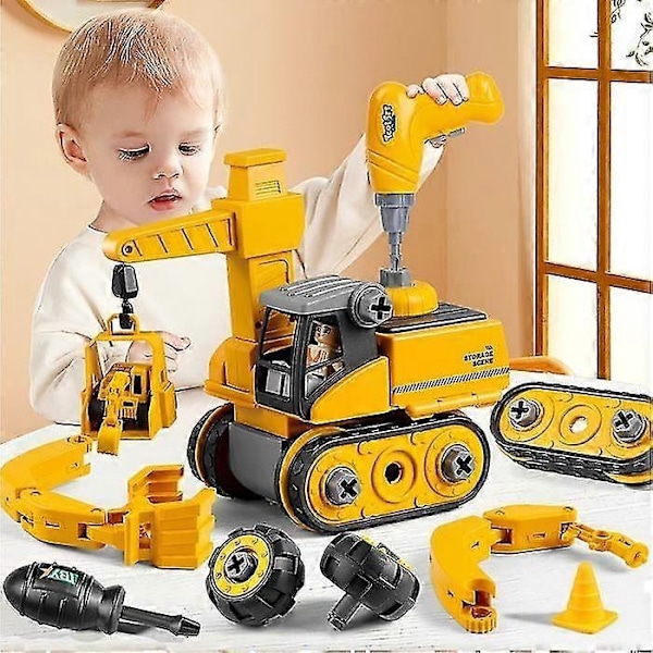 Kokoa Ajoneuvoja Kuorma-auto DIY Rakennussarja Lapsille, 4 in 1 Insinööriauto Sähköporalla, Opettavainen Lahja - WELLNGS