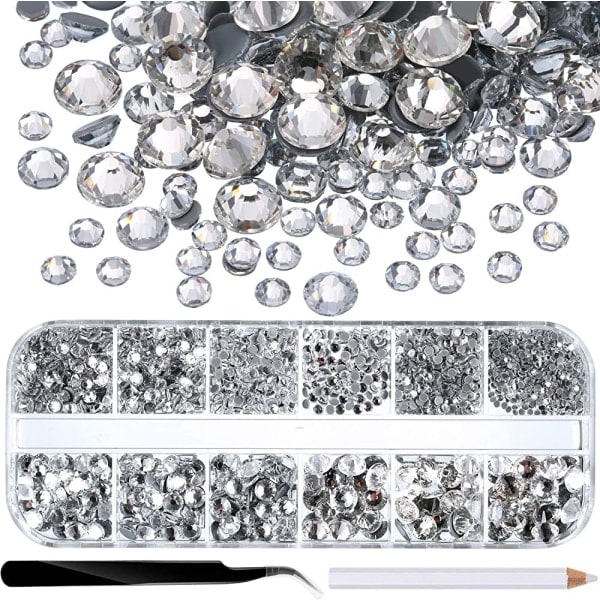 2016 Flat Back Crystal Diamond Bits 1,5 mm - 6,6 mm 6 Storlekar Clear Round Crystal Stones Rhinestone Dekoration Diamanter för Naglar/Sömnad Cherry-WELLNGS