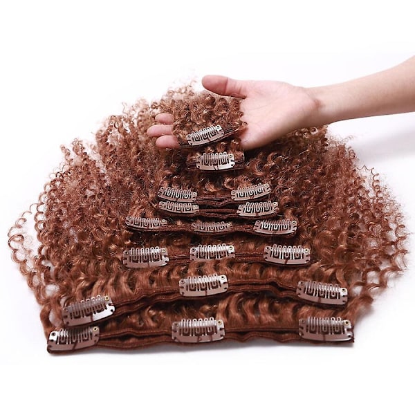 8 st Afro Curly Clip In Mänskligt Hår Extensions Brasilianskt Hår-WELLNGS vividauburn 10inch