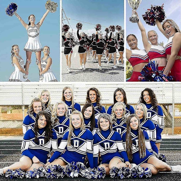 12 kpl Cheerleading Pom Pom -ponnareita sormiaukoilla, metallinhohtoiset Cheer Pom Pom -ponnarit - WELLNGS Medium Silver