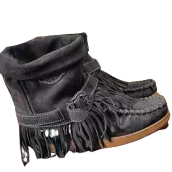 Dames Suede Laarzen met Kwastje Luxe Vintage Matte Schoenen Antislip Schoenen Modieus-WELLNGS Black 41