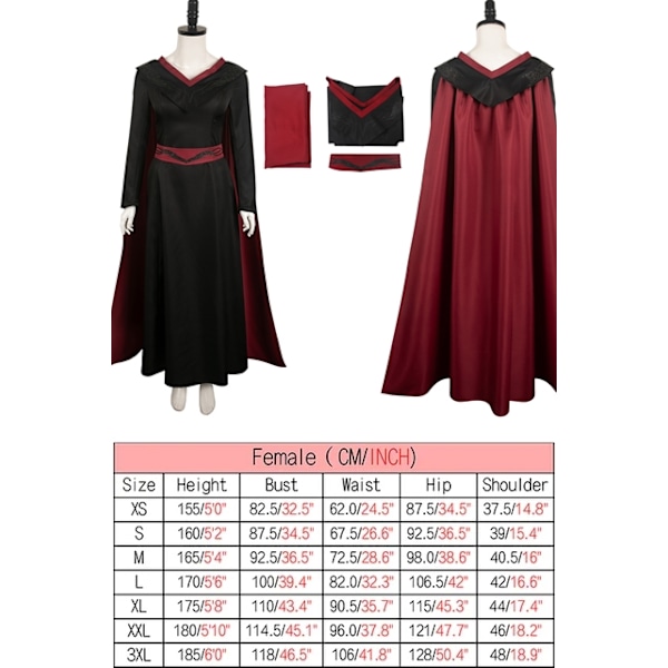 Damkostym COS Targaryen Demon Cosplay Kostym Rhaenyra Fantasy Robe Vuxen Rock Klänning Kostym Halloween Karneval Party Klänning Kostym X-WELLNGS XS Style A