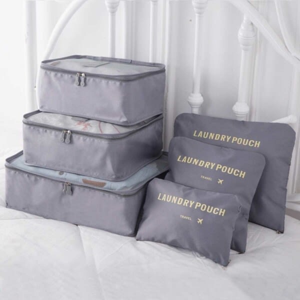 Taskesæt til kuffert 6-pack Travel Organizer Sæt Grå grå-WELLNGS gray