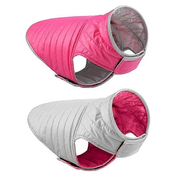 Vändbar liten hunddunjacka, dubbla färger, reflekterande vinterhundkläder för stora hundar, chihuahua-kappa, fransk bulldogg-väst - WELLNGS Pink Grey XL