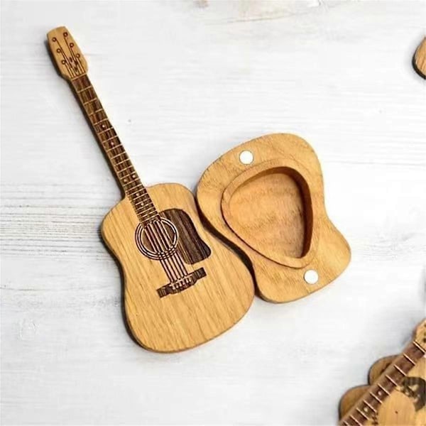 Tregitar i tre med stativ - Bærbar håndlaget gitarplekteroppbevaringsboks - Gitartilbehør - WELLNGS