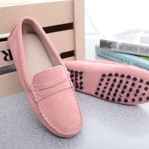 Damskor 2023 Äkta Läder Dam Platta Skor Casual Loafers Slip On Damskor Moccasins Lady Driving Shoes-WELLNGS Pink 5