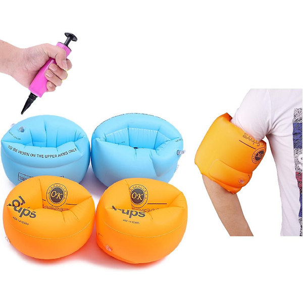 Simrings med Pump Uppblåsbara Armflytbojar Säkerhetssimningsvingar Vattenarmband för att lära sig simma Vattensporter Tillbehör-WELLNGS Orange