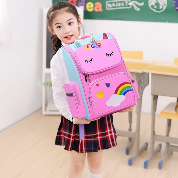 Ryggsäck för lågstadiet Unicorn 3D Cartoon Skolväska Barn Ny Kindergarten Väska Flicka Pojke Söt Regnbåge Mochila Escolar-WELLNGS bluel