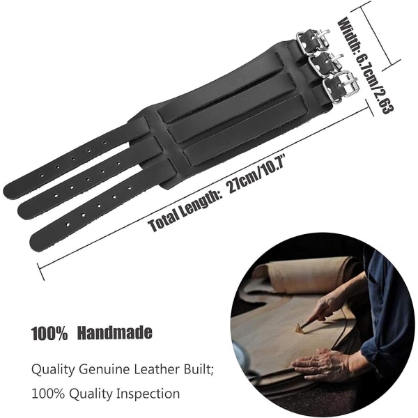 Set med 2 äkta läderarmband för män, trippelbreda armband för män, armband med långa handskar, spänne, svart/brun-WELLNGS