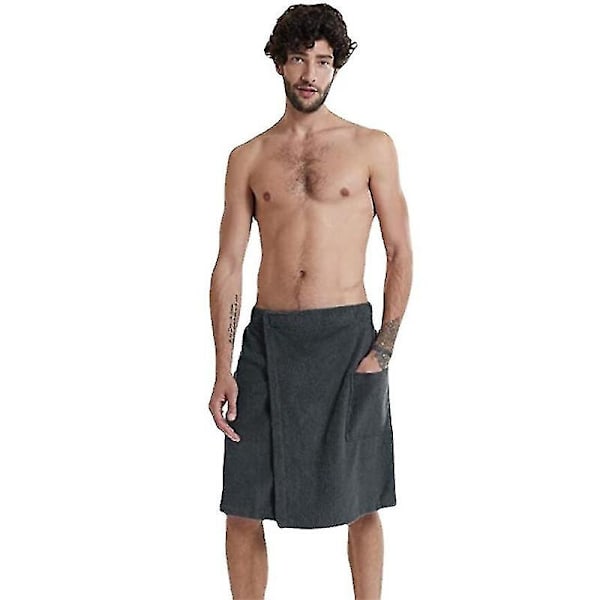 Herrbastu Pareo i Bomull Strandhandduk Bärbar Badhandduk med Fickor Velcro-WELLNGS XL Grey