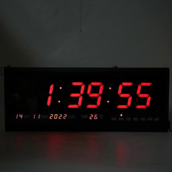 Stor Digital LED Alarm Timer Klocka Kalender Temperatur Jumbo Display Väggmontering Röd-WELLNGS