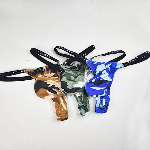 Mænds seje camouflage-stringundertøj, hot lavtaljede mænds string G-streng bikini-trusser-WELLNGS Royal blue camouflage M