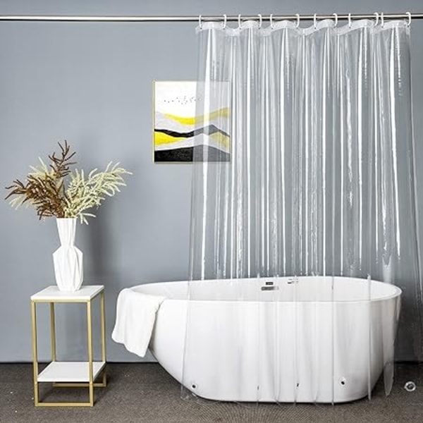 Ekstra langt gennemsigtigt badeforhæng 180x200cm, Transparent-WELLNGS
