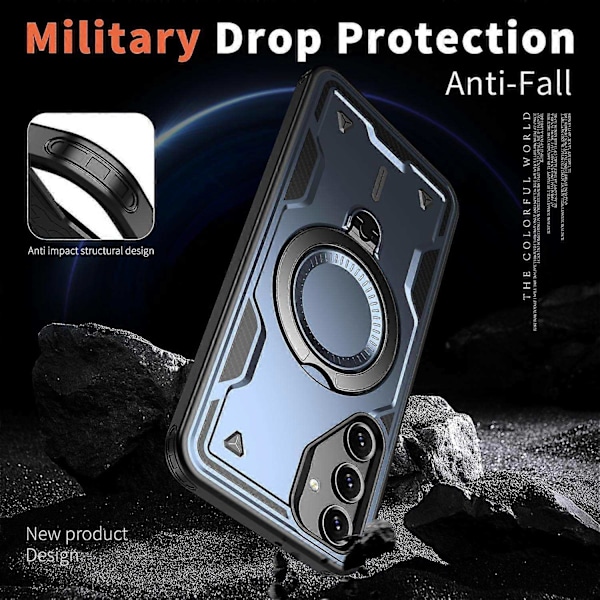 Mobiltelefonskal för Samsung Galaxy A16 4G/5G, kompatibel med MagSafe militärskydd PC+TPU stativ - WELLNGS Style F