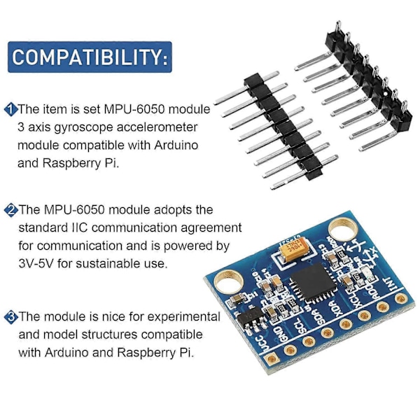 10 stycken -521 MPU-6050 MPU6050 modul, 3-axlig accelerometer 6 DOF gyroskopsensor modulkit 16 B-WELLNGS