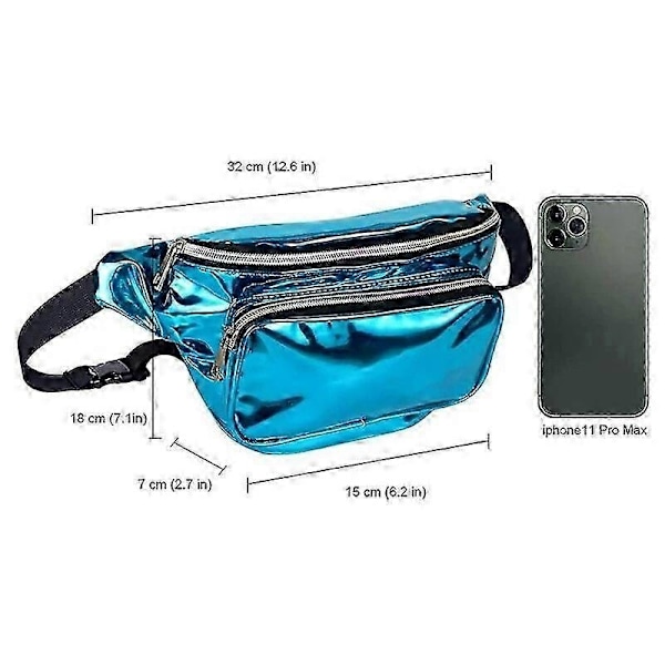 Geestock Mode Midjeväska Dam Pvc Justerbar Magväska Holografisk Väska för Resor, Fest, Vandring Löpning, Shopper Midjeväska Magväskor-WELLNGS Silver1