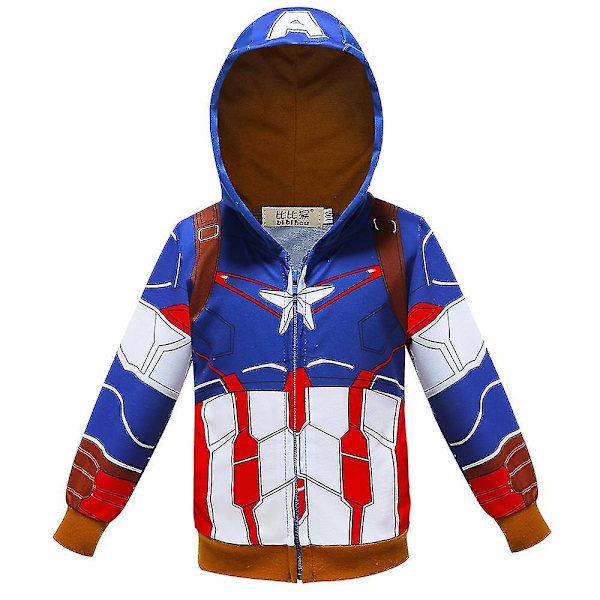 Spider-Man hettejakke for gutter 3~8 år gamle barns glidelås hettegenser-WELLNGS Blue Captain America 140