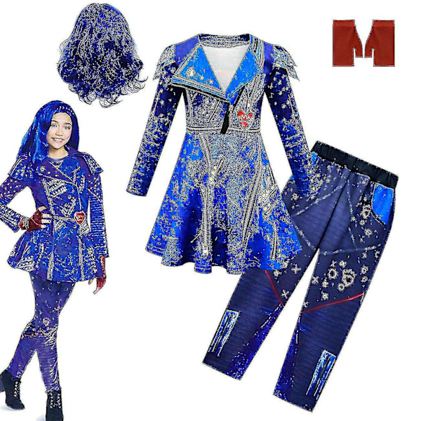 Blå Audrey kostymesett for barn til Halloween-fest - Evie Descendants 3 Mal Cosplay-kjole bukser parykk-WELLNGS As shown3 150 (10-12Y)