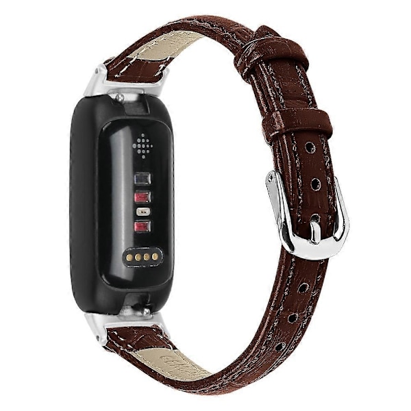 Ersättningsarmband för Fitbit Inspire 3 Bambu Trä Ådring PU Läder Justerbart Armband-WELLNGS Brown