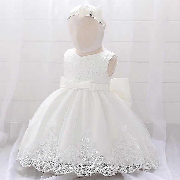 Barn Baby Flicka Fest Bowknot Tutu Klänning Festspel Bröllop Prinsessa Dop-WELLNGS White 18-24 Months
