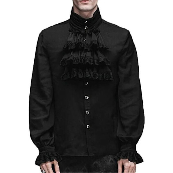 Miesten lasten steampunk-trenchcoat / paita Vintage Prince -takki keskiaikainen renessanssi takki viktoriaaninen edvardiaaninen cosplay-asu-WELLNGS black Shirt XL