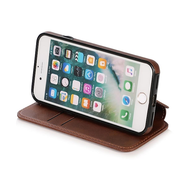 Kompatibel med Iphone 8 Plus Wallet Case med kortholder, støttefod, ultratynd Flip Pu Læder Stødsikkert Cover Kvinder Pink-WELLNGS brown