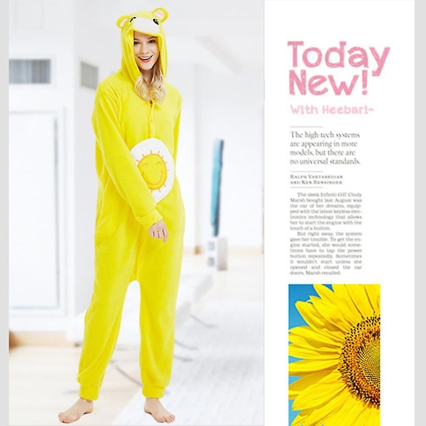 Tegneserie Bjørn Onesie Pyjamas Til Voksne - Cosplay Kostume Til Halloween - Blød Fleece Hjemmetøj-WELLNGS Yellow XL